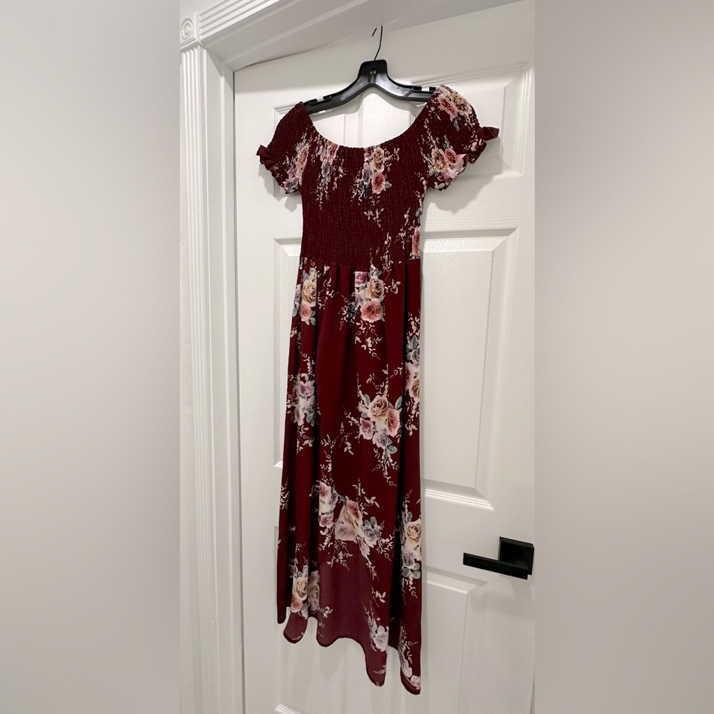 Floral Print Maroon Dress - XL